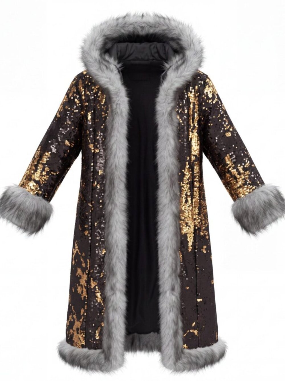 Metallic Faux Fur Trim coat